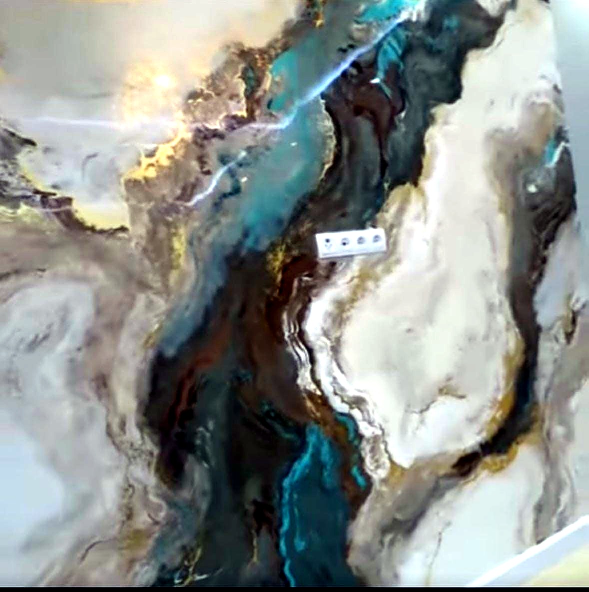 Turquoise Venetian plaster detail hand-finished to resemble veined marble